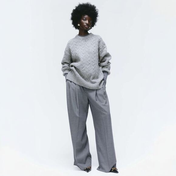 H&M Oversized Cable Knit Boxy Fit Jumper Sweater in Gray Size XL - Picture 3 of 9